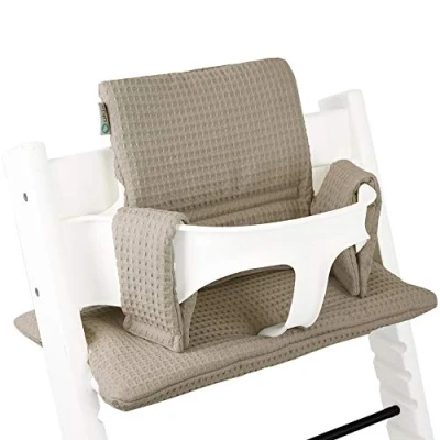 Afbeelding van Stoelverkleiner TrippTrapp Geschikt voor Stokke Tripp Trapp Kussenset Kinderstoel Verkleiner Perfecte Pasvorm Luxe Velvet / Zacht Katoen en Extra Dik Taupe Wafelstof