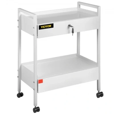Afbeelding van VEVOR Tiers RVS Utility, Medische 2 laden, Rolling Lab Witte Verf, Serveerwagen met zwenkwielen voor laboratorium, ziekenhuis, tandheelkunde, salon en schoonheid