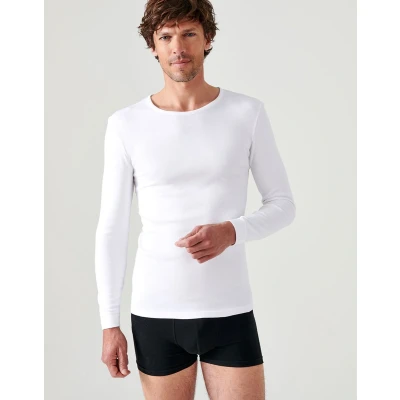 Afbeelding van Damart Heren T shirt lange mouwen ronde hals thermolactyl thermische top interlock warmteregulatie 3 wit maat M, Wit., XXL