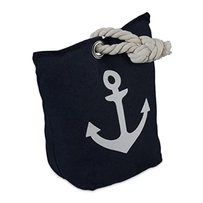 Afbeelding van Relaxdays deurstopper anker, maritieme deurstop, zandvulling, deurbuffer, vrijstaand, HBD: 28 x 18 9 cm, blauw/wit