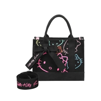 Afbeelding van Fritzi aus Preußen Schoudertas Canvas Hello Kitty Tote Bag Limited Outline Black Cat Zwart