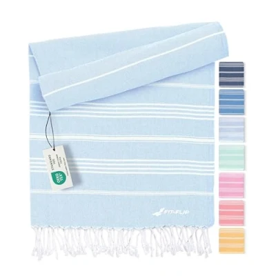 Afbeelding van Fit Flip Hamamdoek Strandhanddoek XXL van 100% gerecycled katoen sneldrogend strandlaken, fouta, pestemal Turkse handdoek ideaal als hamam saunahanddoek en sarong Ijsblauw 100x200cm Sultan