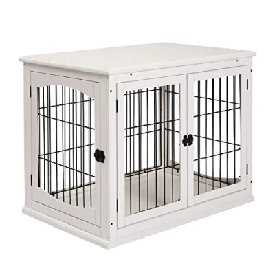 Afbeelding van Pawhut Kooi voor honden, van MDF hout, klasse E1, 3 afsluitbare deuren, max. 30 kg, afmetingen: 81 x 58 66 cm, wit/zwart