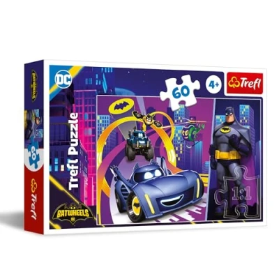 Afbeelding van Trefl Batwheels, Batman en zijn voertuigen puzzel met 60 stukjes Kleurrijke de helden uit cartoon, Creatieve ontspanning, Plezier voor kinderen vanaf 4 jaar