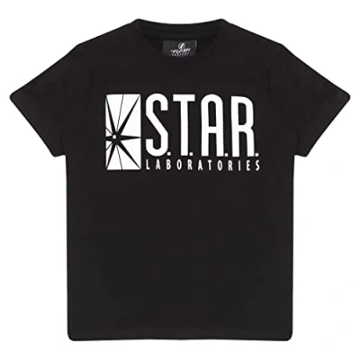 Afbeelding van DC Comics The Flash Star Labs Logo Jongens T Shirt Officiële Merchandise Geschenkidee voor jongens, superheldentop, Zwart, 6 7 Jaren