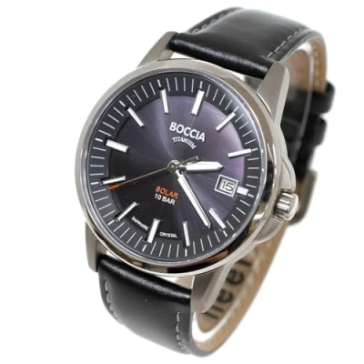 Afbeelding van Boccia 3643 02 Horloge Solar Titanium Leder saffierglas 39 mm
