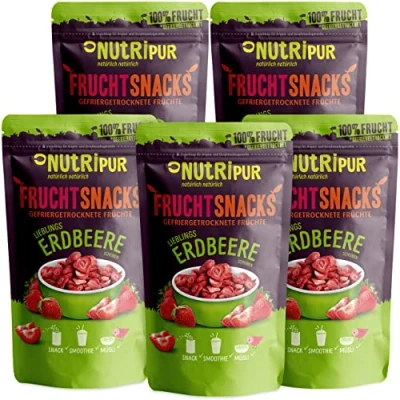 Afbeelding van Vriesgedroogde aardbeien: 5 x 70 g gedroogde aardbeien in een set, gevriesdroogde zonder toegevoegde suiker, vruchten van NutriPur