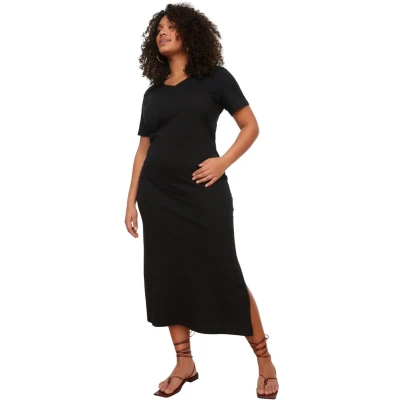 Afbeelding van Trendyol Rode V Hals Split 100% Katoenen Gebreide Plus Size Jurk Tbbss22Ah0163