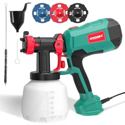 Afbeelding van HYCHIKA Verfspuitsysteem, 600 W HVLP lakpistool 1200 ml container, 3 sproeiers voor omheiningen, meubels, muren en andere oppervlakken van hout of metaal