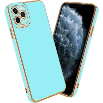 Afbeelding van Cadorabo Hoesje geschikt voor Apple iPhone 11 PRO MAX in Glossy Turqouise Rose Goud Beschermhoes van flexibel TPU silicone Case Cover en met camerabescherming