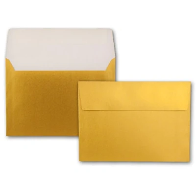 Afbeelding van 50 x enveloppen DIN C5 goud metallic 16,2 22,9 cm zelfklevende glanzende voor grote uitnodigingen en kaarten verjaardag of bruiloft