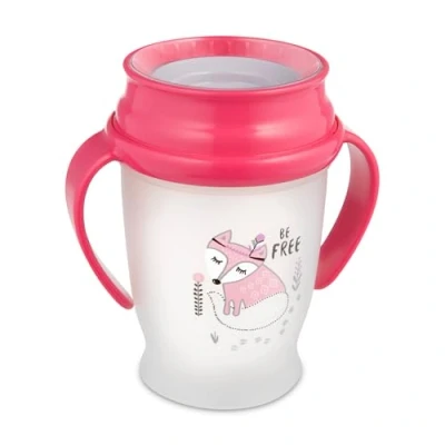 Afbeelding van LOVI drinkbeker met handvat 360 drinkrand 12+ maanden 250 ml Antibiotische SteriTouch bescherming lekvrije afdichtende siliconen schijf Makkelijk te wassen Indian Summer roze