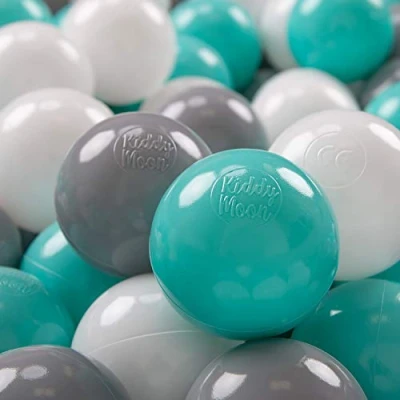 Afbeelding van KiddyMoon 700 ∅ 7cm kinderballen speelballen voor ballenbad baby plastic ballen made in eu, wit/grijs/licht turquoise