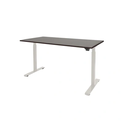 Afbeelding van Dextro basic zit/sta 120x80cm, electrisch hoogte verstelbare werkplek, T poot frame. Frame kleur wit (RAL9010) en blad Logan eiken.