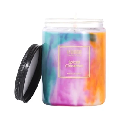 Afbeelding van HZ WONMIO Kleurrijke geurkaarsen, kruidenkaneelkaars, sojawas, glazen kaars, 9,5 oz, 80 uur brandduur, extra sterke en langdurige aromatherapiekaars, verjaardagskaars, cadeau voor vriendin