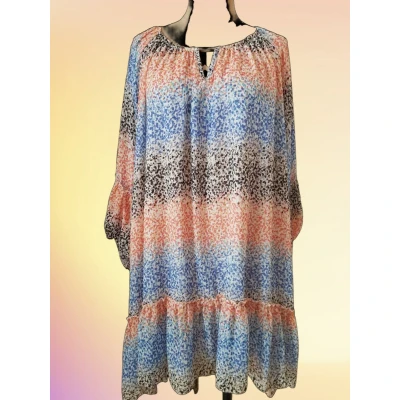 Afbeelding van Super gave dames tuniek blauw/zalm/zwart One size