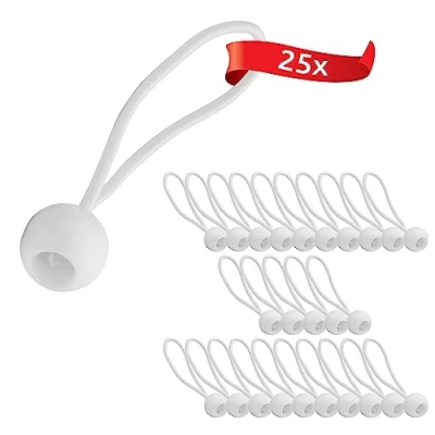 Afbeelding van ECENCE 25x spanrubbers, dekzeilspanner set, expanderlussen met kunststof kogel, tentrubbers voor dekzeilen, paviljoenen, tenten, sterke spankracht Wit