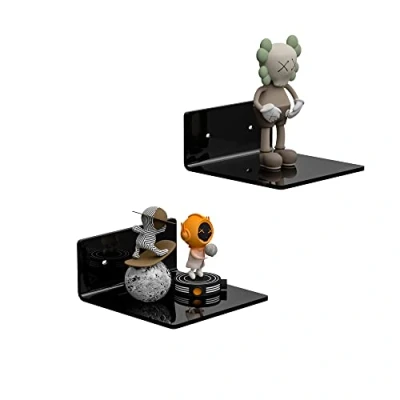 Afbeelding van Sezanrpt 15 cm kleine zwarte wandplanken set van 2, wandgemonteerde display rek voor slaapkamer, woonkamer, smart luidspreker, klok, decoratie, verpakking 2
