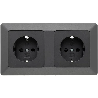 Afbeelding van MILOS dubbele contactdoos, antraciet, met frame, inbouw