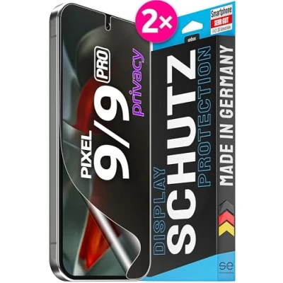 Afbeelding van SE® Beschermfolie voor Pixel 9 Pro / 9, privacy, privacyfolie, 2 x folies in een set uit Duitsland, 9/9 matte folie, anti spy stofvrij en zonder luchtbellen, Google