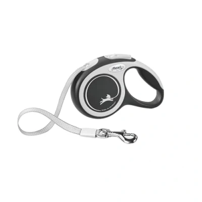 Afbeelding van FLEXI New Comfort intrekbare hondenriem (tape), ergonomische, duurzame en klitvrije wandelriem voor huisdieren tot 33 lbs, 4,9 m, klein, grijs/zwart