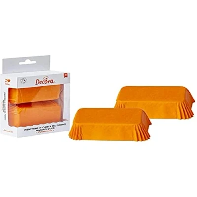 Afbeelding van Decora, 0339885 20 stuks plum cakevormpjes 80 x 50 32 mm, om te bakken, presenteren en cadeau geven, tot 220 graden, Made in Italy, oranje