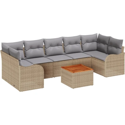Afbeelding van vidaXL 8 delige Tuin Sofa Set met Kussens Beige Poly Rattan Acacia
