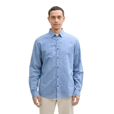 Afbeelding van TOM TAILOR heren overhemd, 37199 Sapphire Blue Chambray, L