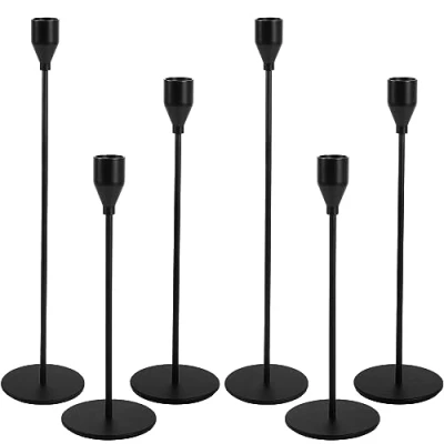 Afbeelding van Zwarte kandelaars, set van 6 stuks, metalen decoratieve vintage kegelkaarsenhouder voor feest, bruiloftstafel, verjaardag, diner, wooncultuur