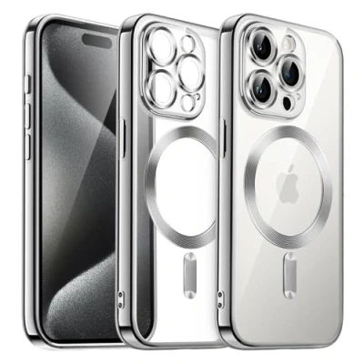 Afbeelding van JETech Zachte Doorzichtig Case voor iPhone 15 Pro 6,1 Inch, Camera Lens Volledige Bescherming, Compatibel met MagSafe Draadloos Opladen, Schokbestendige Gegalvaniseerde TPU Hoesje Cover (Zilver)
