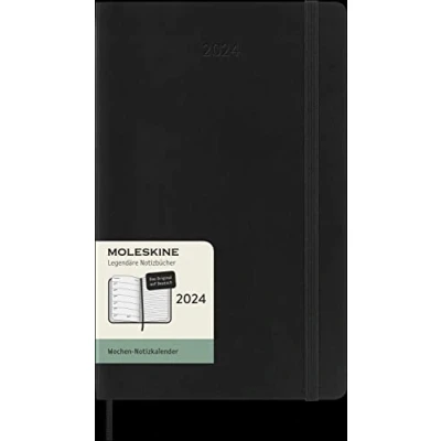 Afbeelding van Moleskine Wekagenda met ruimte voor notities, 12 maanden 2024, Agenda maat L 13 x 21, softcover en elastische sluiting, kleur zwart, in het Duits