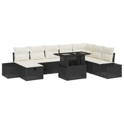 Afbeelding van vidaXL 9 delige Tuin Sofa Set met Kussens Zwart Poly Rattan
