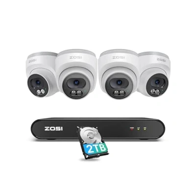 Afbeelding van ZOSI 2,5K PoE Bewakingscamera voor Buiten, 8CH 5MP NVR met 2TB HDD, 4X 4MP Dome Camera Bewaking Set Audio, Persoonsherkenning, 100ft Nachtzicht, C220
