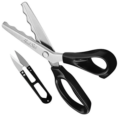 Afbeelding van Handi Stitch Kartelschaar met Knipper 22,86 Totale Lengte Zwart Handvat Golvende Stof Schaar Vlijmscherpe Roestvrij Stalen Kleermakers Voor Naaien, Kleermaken, Papier en Hobbies