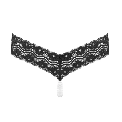 Afbeelding van Underneath Mira String Met Open Kruisje En Parelketting Zwart