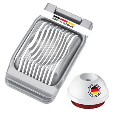 Afbeelding van Westmark set, 2 stuks, 1 eiersnijder voor ronde en ovale plakjes + eierprikker, aluminium/roestvrij staal/kunststof, Duplex, zilver/rood/wit, 102022E6