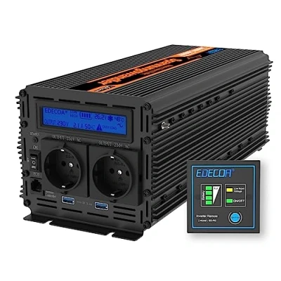 Afbeelding van EDECOA 2000W Zuivere Sinus Omvormer 24V naar 230V Vrachtwagen Spanningsomvormer 24 V 230 4000W Piekvermogen met LCD scherm, 2 EU Stopcontacten &amp; USB