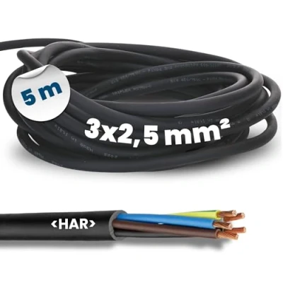 Afbeelding van Kalitec H07RN F 3 x 2,5 mm² rubberen kabel met beschermgeleider voor buiten, elektrische kabel, zwarte bouwplaatkabel flexibel, UV en oliebestendig, aansluitkabel 3G2,5 aderig
