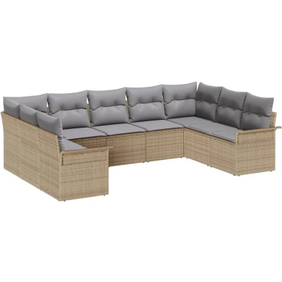 Afbeelding van vidaXL 9 delige Tuin Sofa Set met Kussens Beige Poly Rattan
