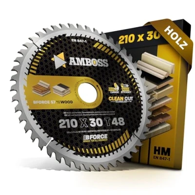 Afbeelding van HM cirkelzaagblad 210x30 Z48 wisseltand voor accu hout fijne snede. AMBOSS WERKZEUGE® zaagblad van 210 mm comp. Festool TS75EBQ Holzmann HKS210L Makita 5008 MG. Einhell. Parkside. Dewalt en nog