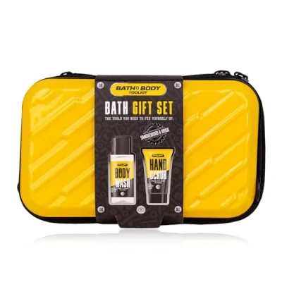 Afbeelding van Accentra BATH + BODY TOOLKIT cadeauset voor mannen in hardcase bad &amp; doucheset met Sandelhout Muskus incl. 100ml douchegel 50ml handscrub 2 delige wellness reisset