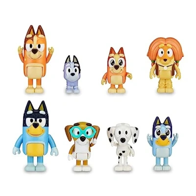 Afbeelding van Bluey Verpakking met 8 figuren, familie en collega&#039;s van de Cole, beweegbare 6 cm, karaktercollectie uit tekenserie voor kinderen, jongens meisjes vanaf 3 jaar, beroemd (BLY49000)
