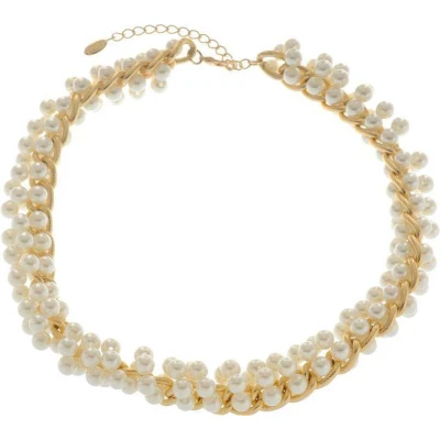 Afbeelding van Behave Korte ketting metaal goudkleur 50cm lengte met parels