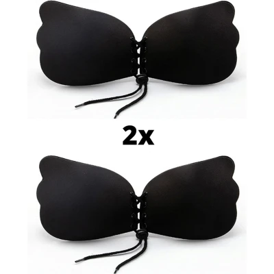 Afbeelding van Strapless Plak BH Multi Pack 2x zwart Cup C Beha met push up door de vetersluiting plakbeha