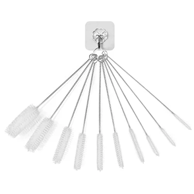 Afbeelding van 10 stuks nylon reinigingsborstelset, 1 haak, kleine buisreinigingsborstel, herbruikbare flessenborstel, flessenbuisreiniger voor het reinigen van rietjes, flesbuizen, tuiten, babyflessen