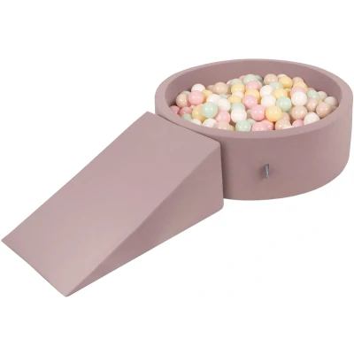 Afbeelding van KiddyMoon Schuimspeelplaats Met Rond Ballenbad (100 Ballen) Ballenbakken Voor Baby&#039;s Speelbad Hindernisbanen, Erika: Pastel Beige/Pastel Geel/Wit/Munt/Poeder Roze