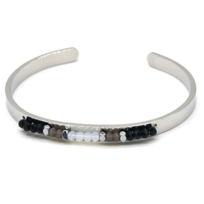 Afbeelding van Armband Dames Bangle Kralen RVS One Size Zilverkleurig