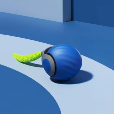 Afbeelding van Gerbala kattenspeelgoed, elektrisch bal, automatisch interactief hondenspeelgoed, zelfbezigheid met reservestaart (blauw)