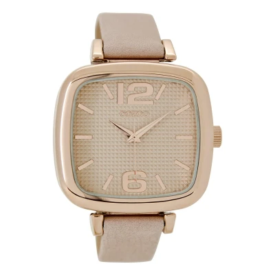 Afbeelding van OOZOO Timepieces Rosé goudkleurige horloge met poeder roze leren band C9181