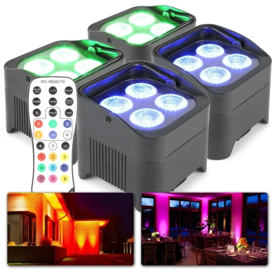 Afbeelding van BeamZ BBP94 Set van 4 Uplight PAR spot op accu met 4x 10W LEDs